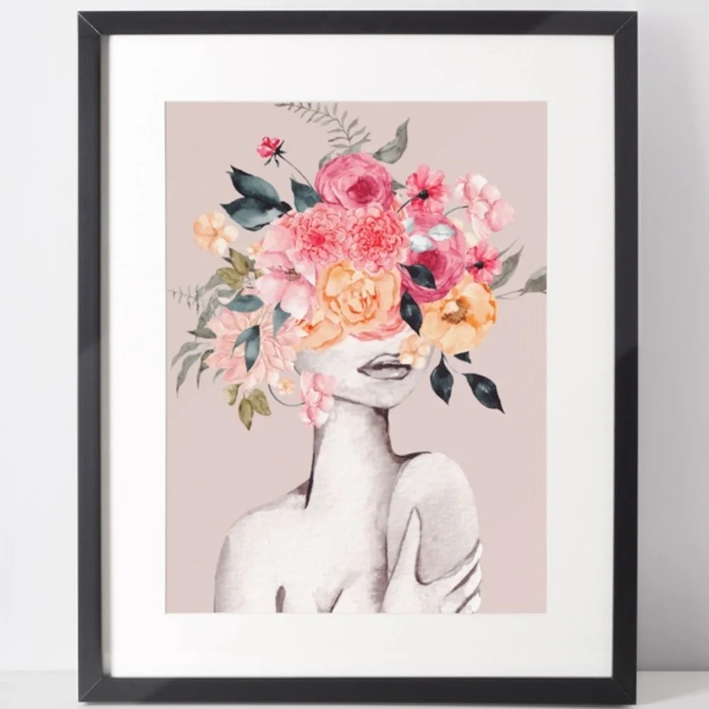 Watercolor Floral Woman Portrait Wall Art Illustration Print Poster Unframed - Picture 2 of 7